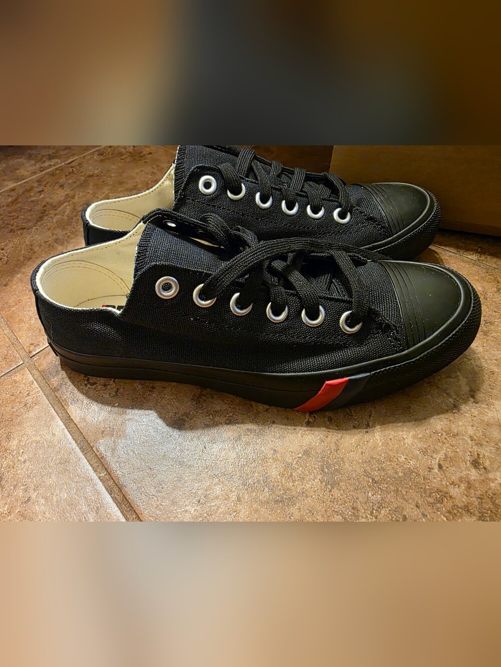 Men's Black Canvas Low-Top Sneakers with Red Accent